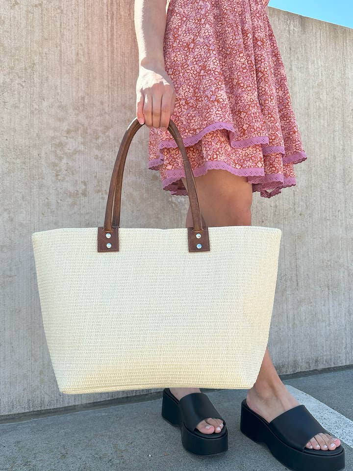 R2272 Hazel Large Straw Tote w/ Dual Handles for wholesale by Jen & Co.