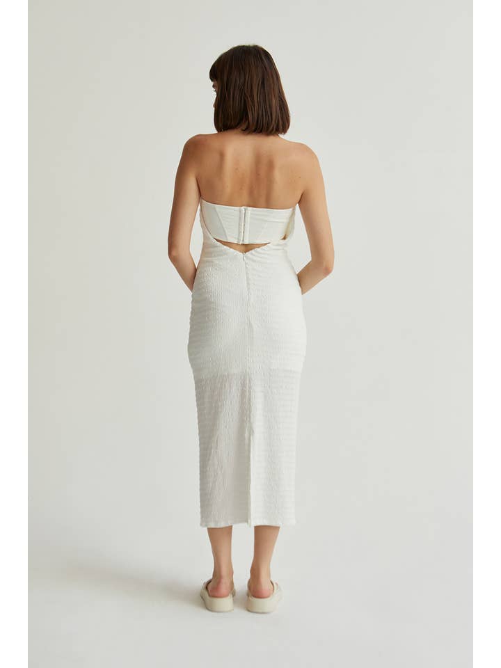 White CD9039 - Vanya Textured Bodycon Midi Dress for wholesale on Faire