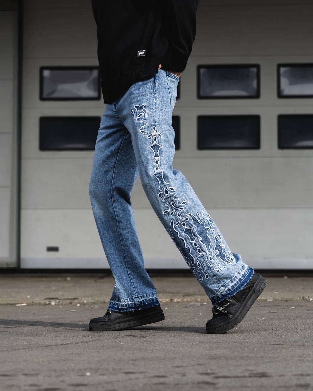 PremiumDenim – Engroshandel Jeans - Herre – Baggy Flare Designer Patch Denim Jeans2