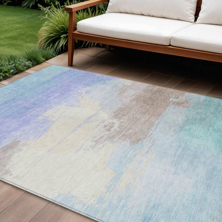 8' X 10' Sky Blue Lavender And Taupe Abstract Area Rug for wholesale by HomeRoots