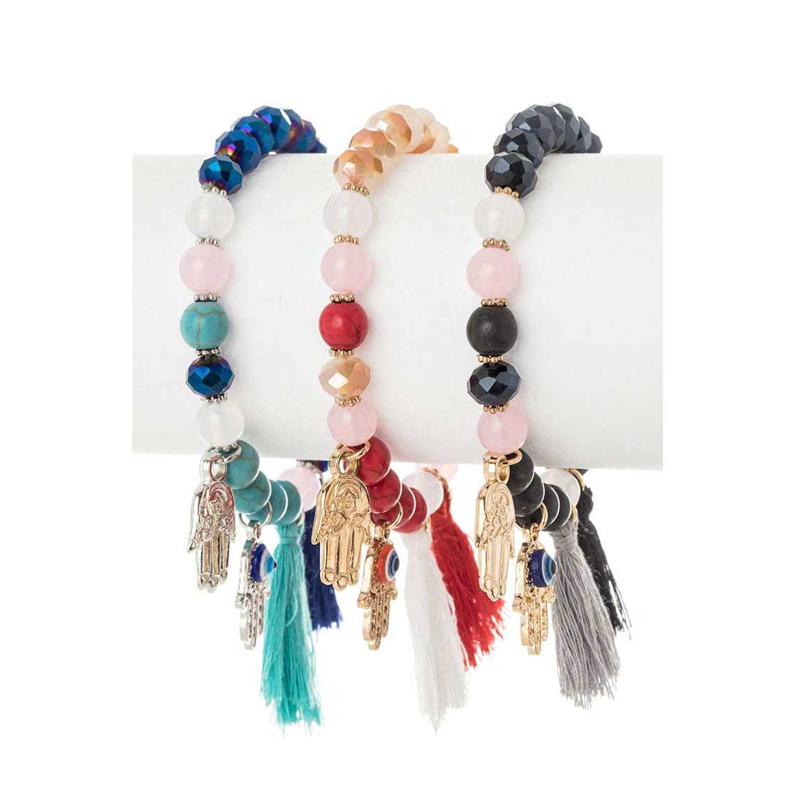 Artini Accessories - Wholesale Jewelry Set - Hamsa Evil Eye Charm Stretch Bracelet Set0