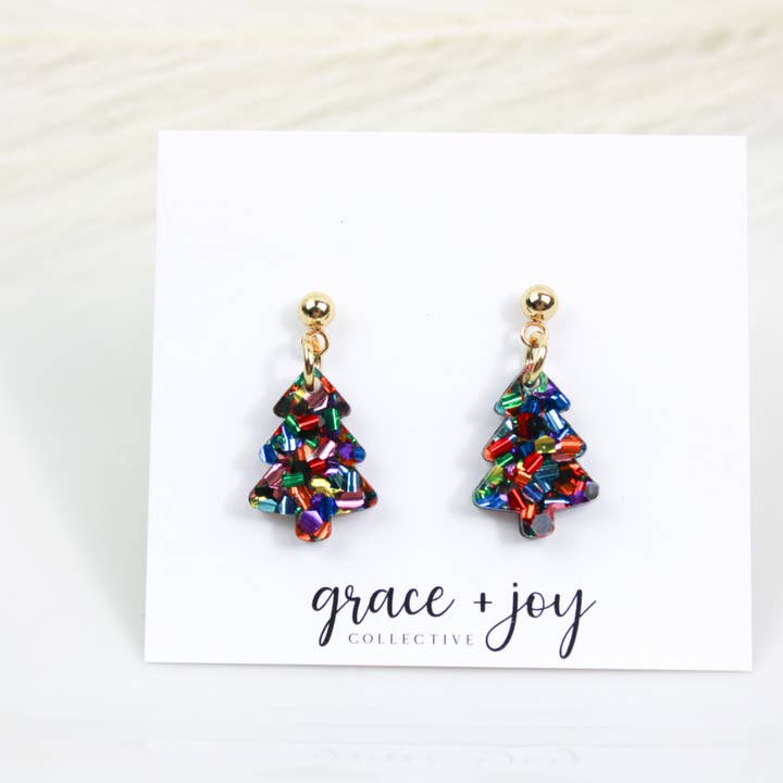 Mini-Weihnachtsbaum-Ohrringe, Glitzernde Chunky-Ohrringe für den Großhandel von Grace + Joy Collective