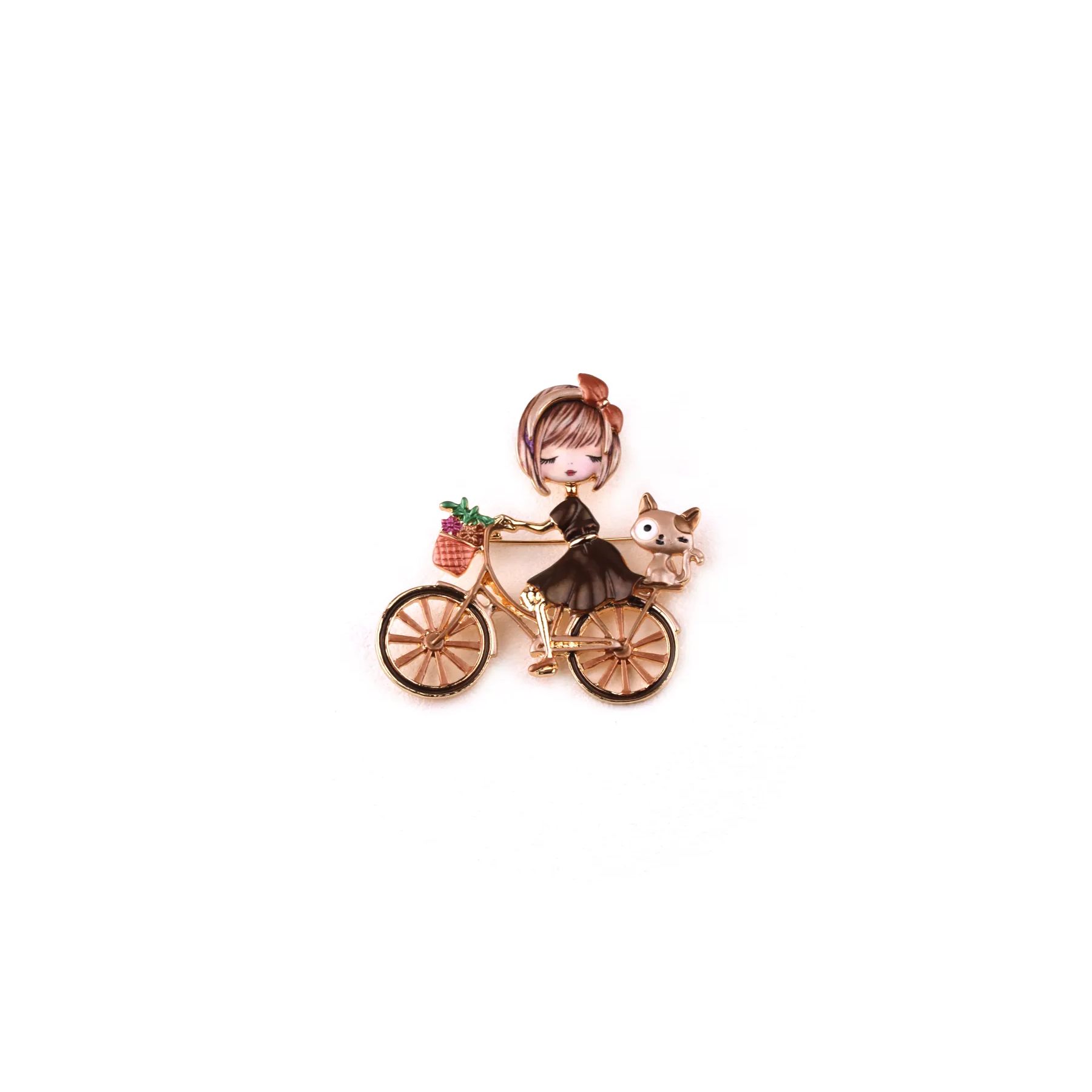 Domoflor s.l - Wholesale Brooch - Cyclist girl brooch with cat 🐱💖2