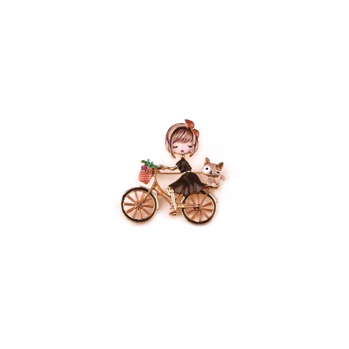 Domoflor s.l - Wholesale Brooch - Cyclist girl brooch with cat 🐱💖2