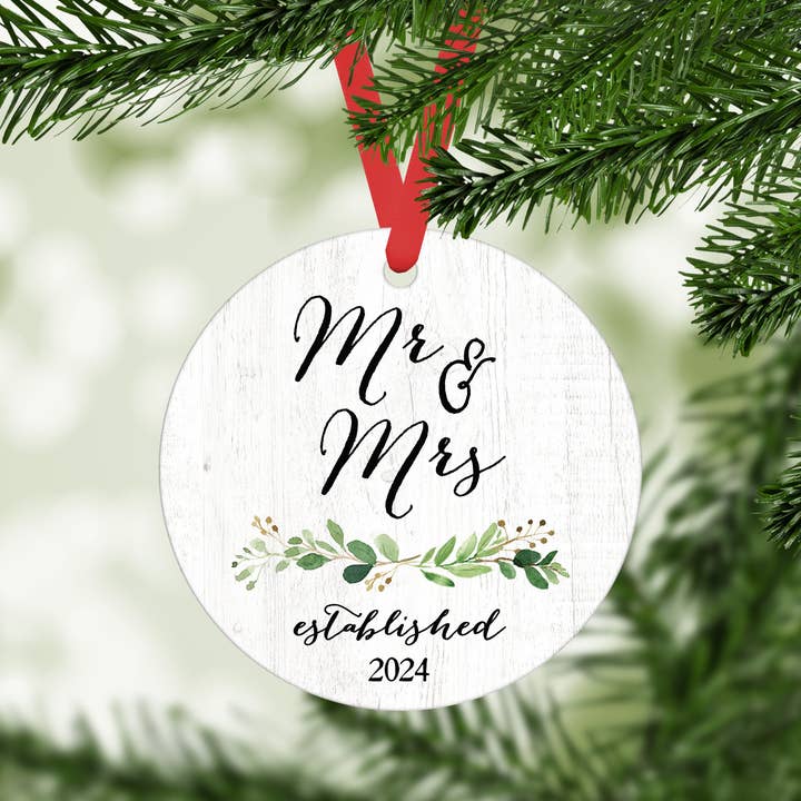Mr Mrs Wedding Metal Ornament Christmas Holiday Decor Bride for wholesale by Canary Road