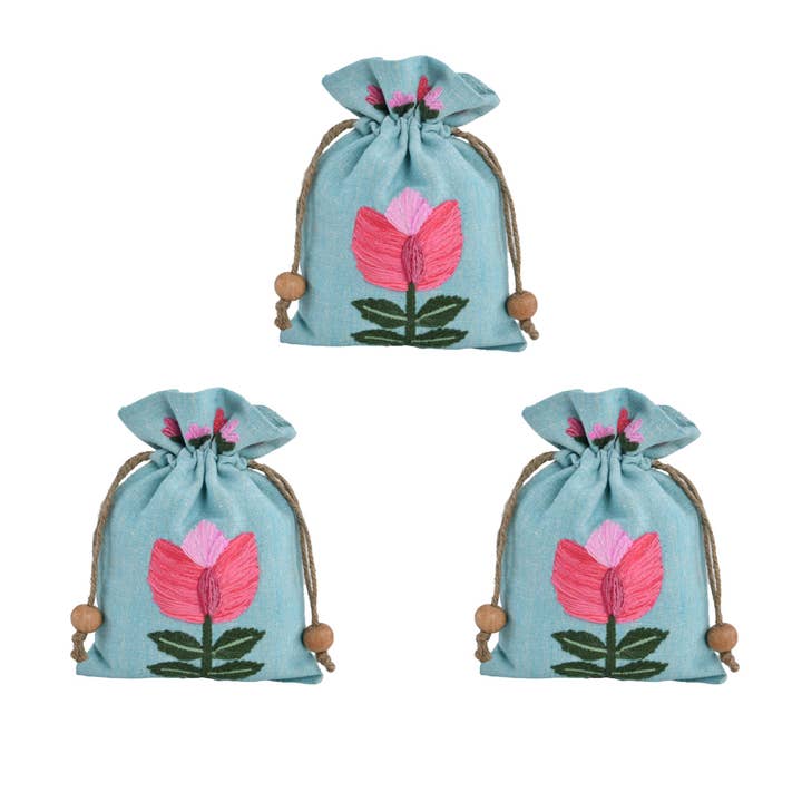 3ABJP23326_SBNT Set/3 SOFT BLUE CHEMRE JEWELERY POUCH 6x8 for wholesale by Karma Living