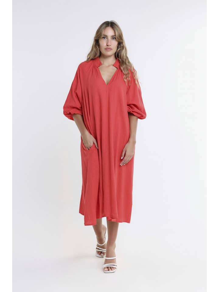 TINA Stephens Italy/Tees By Tina – Großhandel Kleid – Damen – Katrina Blouson-Ärmel Leinenkleid (DLS103)16