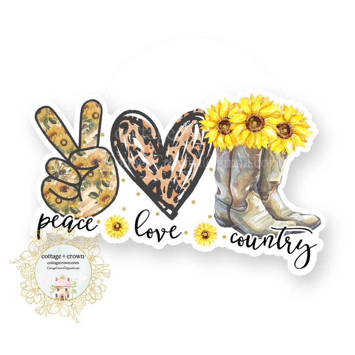 cottage + crown - Wholesale Sticker - Peace Love Country Sunflower - Vinyl Decal Sticker