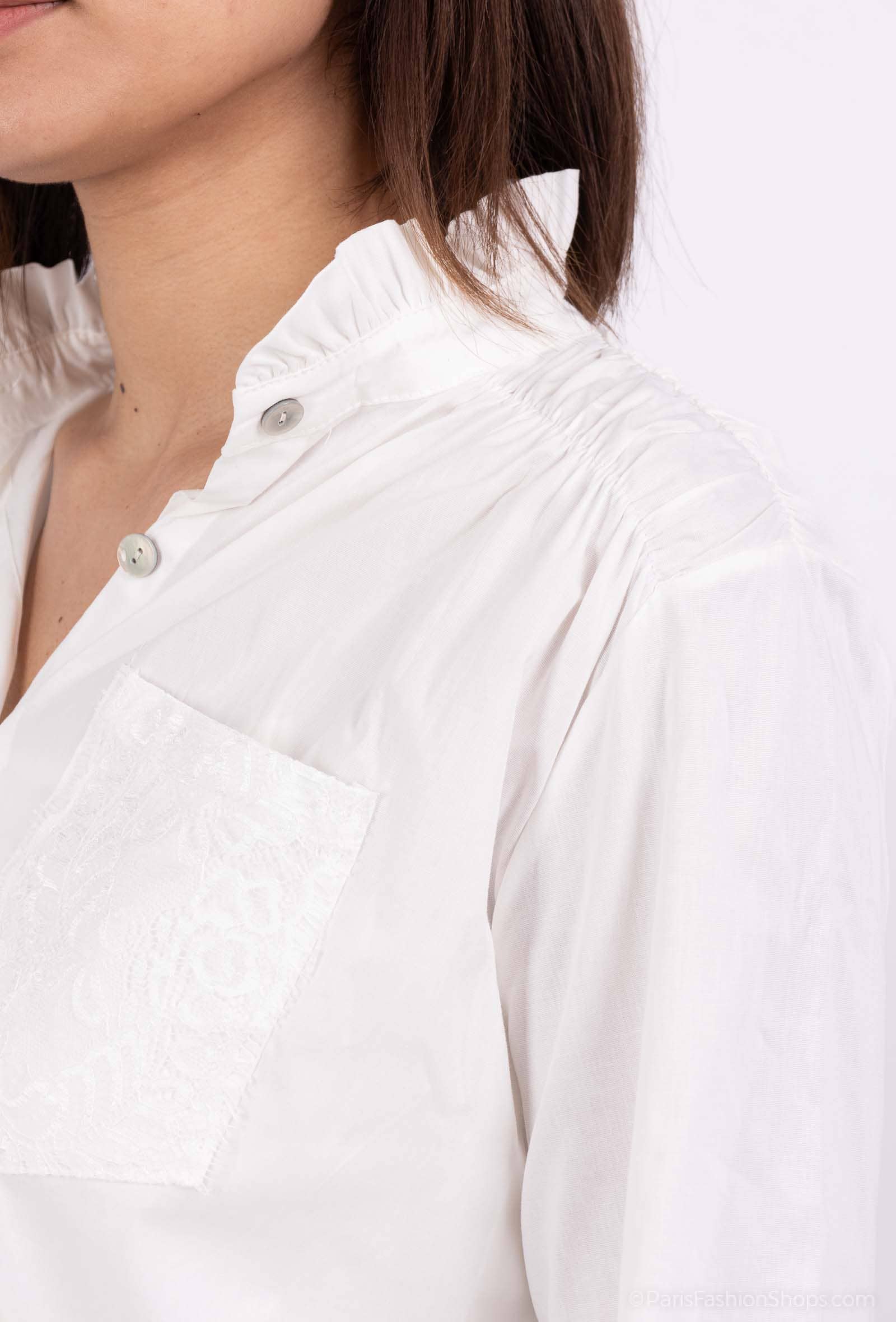 Pépouz' Paris - Vente Chemise à col boutonné – femme - Chemise col mao avec dentelle PC251819
