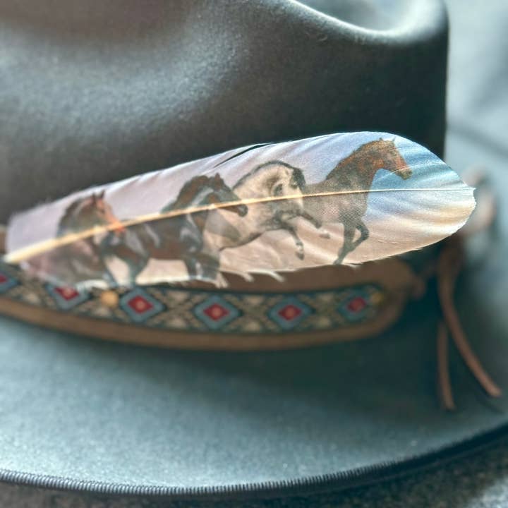 Buckaroo Supply Company - Wholesale Hat Accessory - Men's - Two Tone Wild Horses Hat Feather - Western Hat Accessory