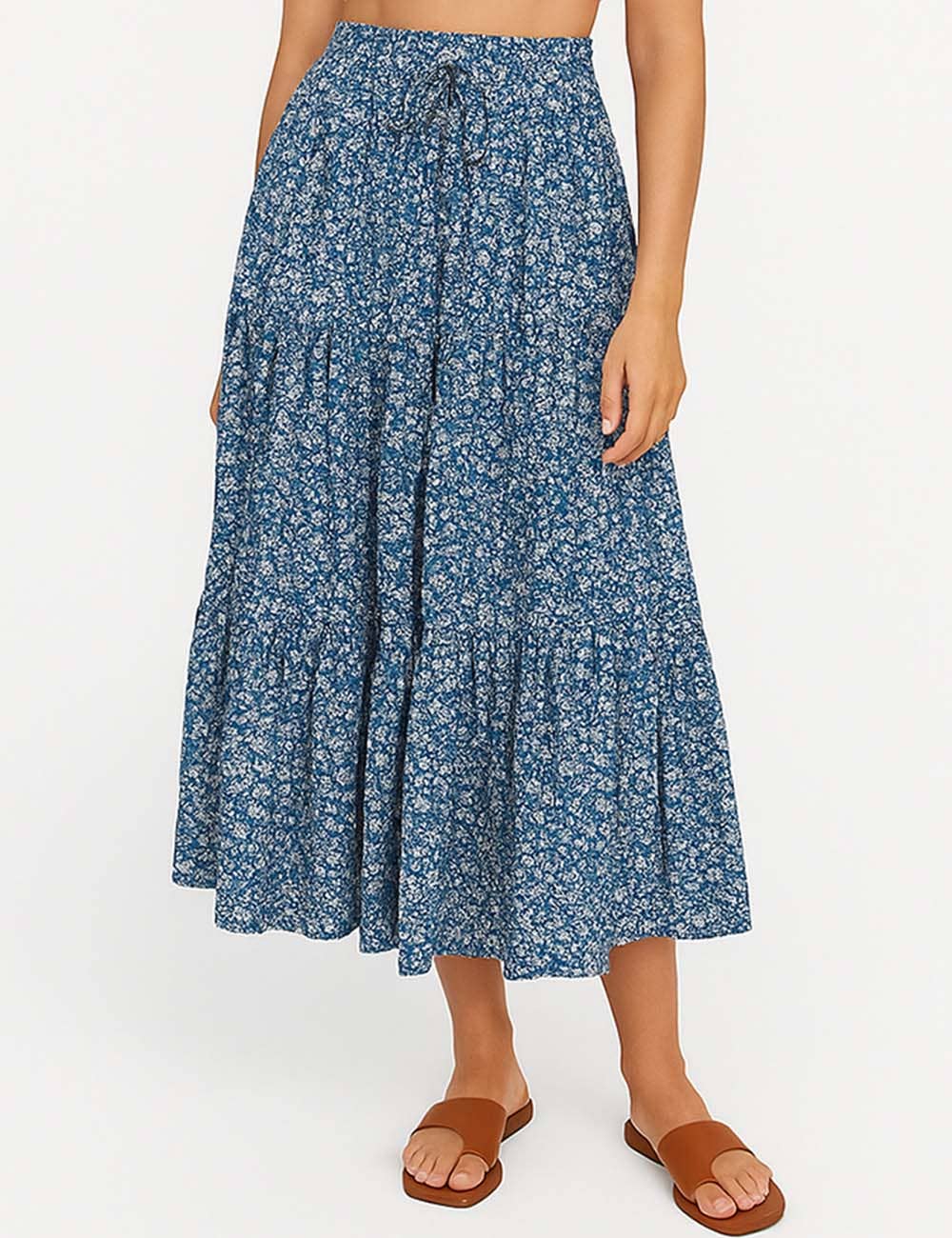 Sweetkama - Wholesale Skirt - Women's - Ladies Boho Elastic Waist Ruched Drawstring Skirt6