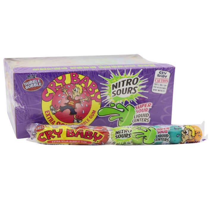 Cry Baby Nitro Sour Gum Ball 9pc Tube, 24ct for wholesale by Grandpa Joe's Candy Shop