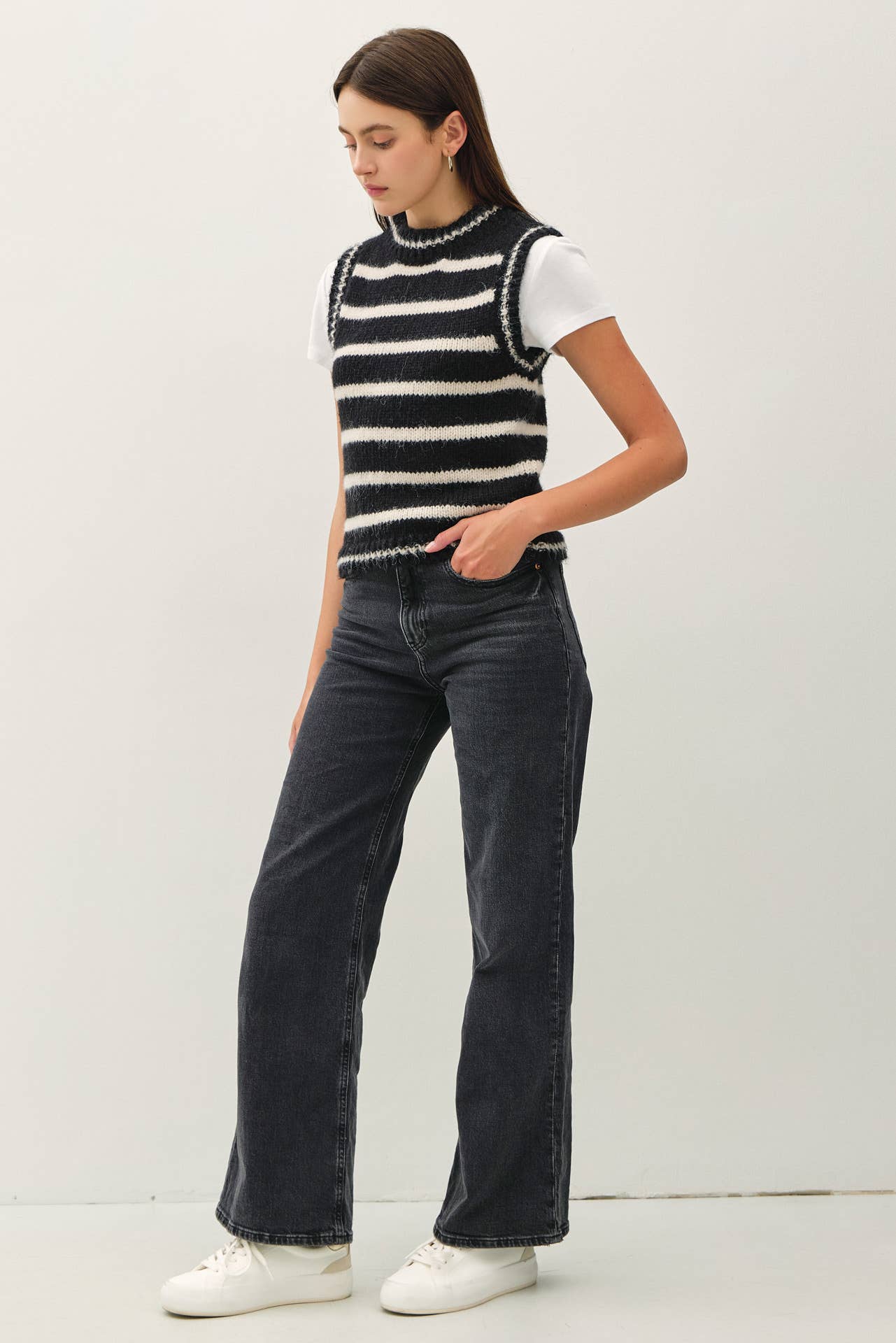 Be Cool - Vente Pull sans manches – femme - GILET EN LAINE MÉLANGÉE À RAYURES2