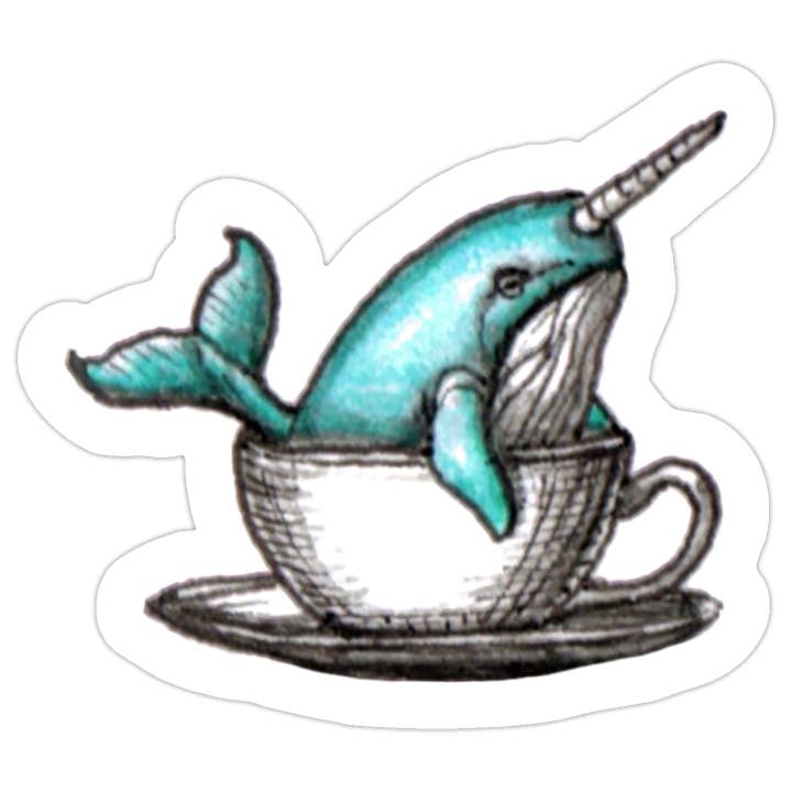 Teacup Zoo Narwhal Die‑Cut Sticker (Water‑Resistant) for wholesale by Blake Gore Miniature Art