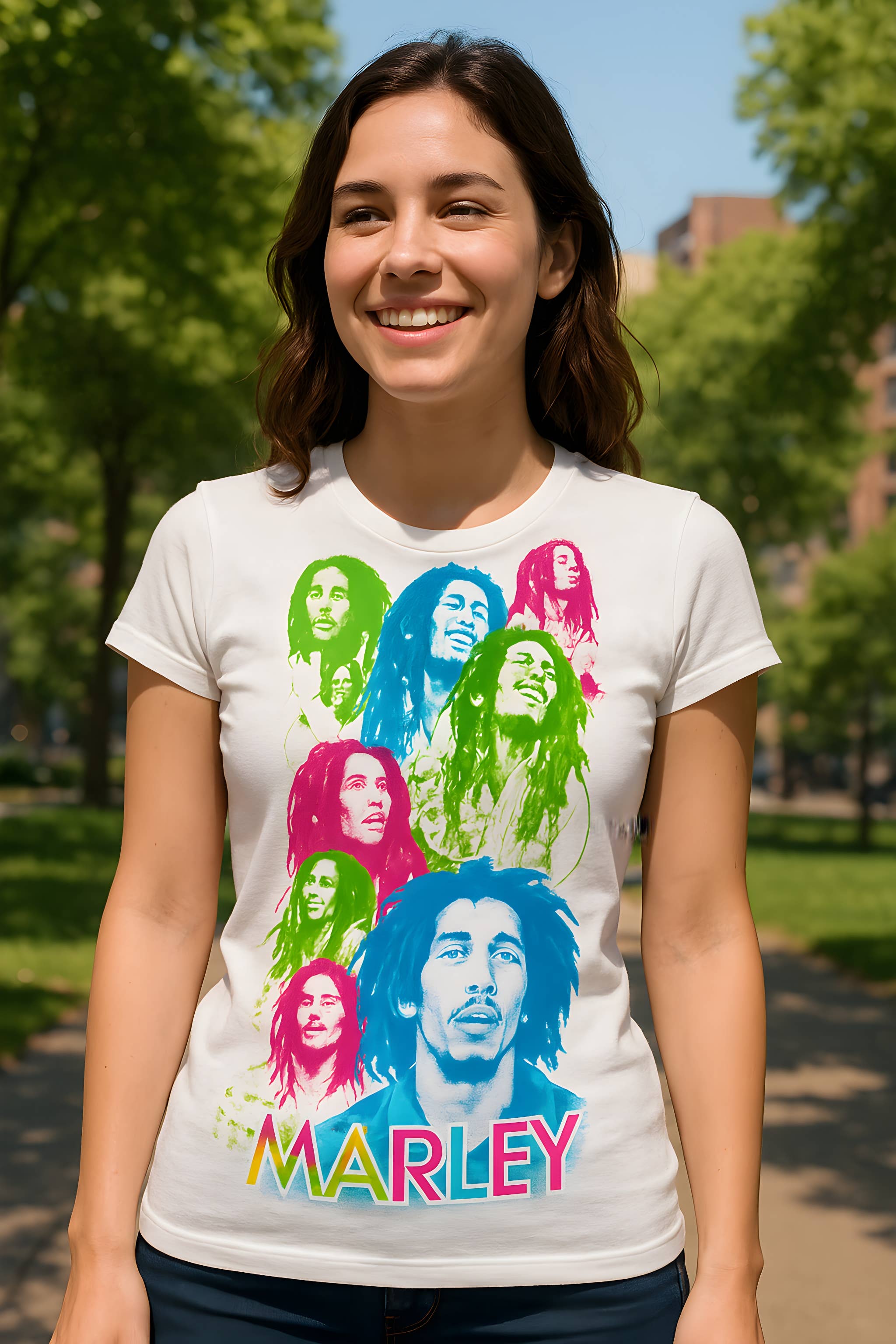 Official Store - Vendita all'ingrosso Maglietta serigrafata - Donna - Maglietta Colorata da Donna Junior di Bob Marley4