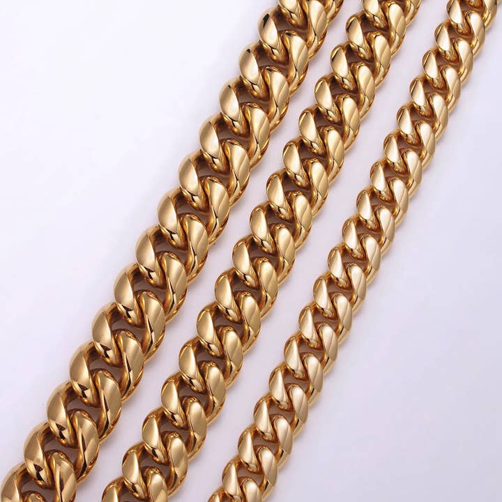 Aim Eternal - Wholesale Link & Chain Bracelet - Thick Gold Miami Cuban Curb Chain Bracelet 10mm 12mm 14mm Stainless Steel Chain Men Bracelet WA1720 WA1721 WA1722