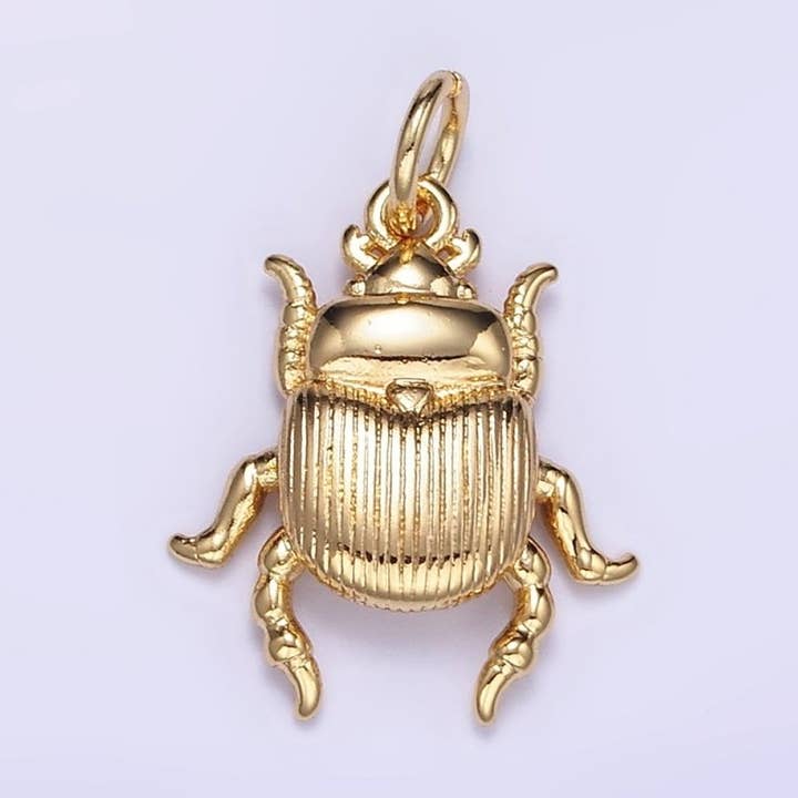 14K Gold Filled Scarab Beetle Textured Animal Charm | W775 for wholesale by Aim Eternal