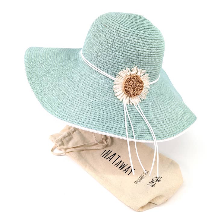 Bold Daisy Wide Brim Foldable Hat - Light Green (57cm) for wholesale by Black Ginger