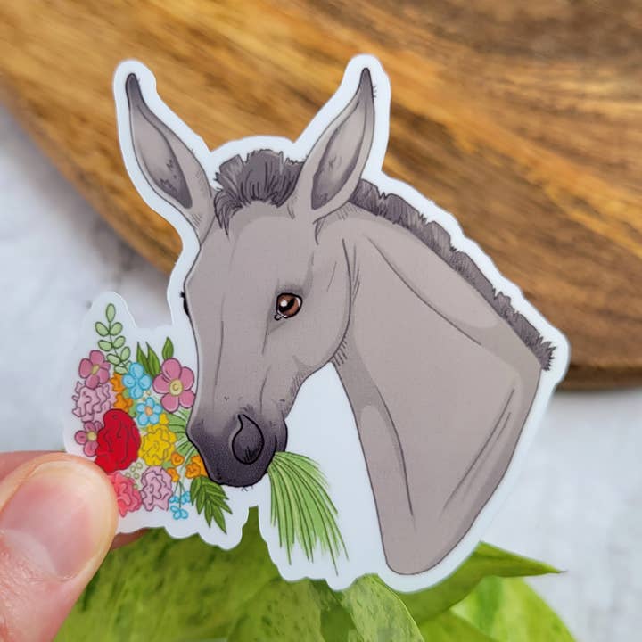 Adesivo de vinil Wildflower Donkey, 3x3" por atacado de Chez Louie Designs