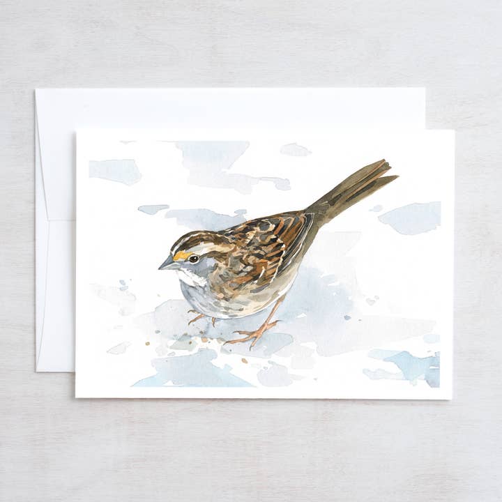 White-throated Sparrow in Snow Winter Card for wholesale by Studio Tuesday