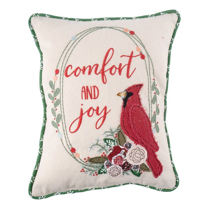 Red Bird Christmas Comfort & Joy Pillow - Holiday Decor for wholesale by Glory Haus