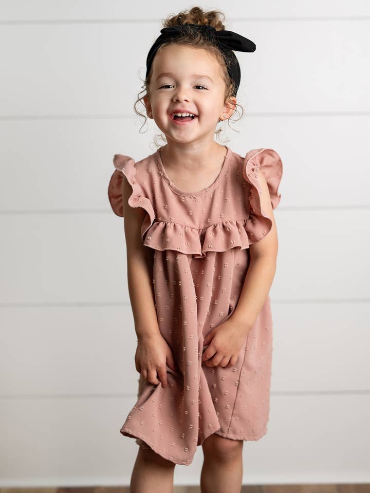Wren & James - Wholesale Dress - Kids - Girls Blush Ruffle Bib Swiss Dot Spring Summer Dress