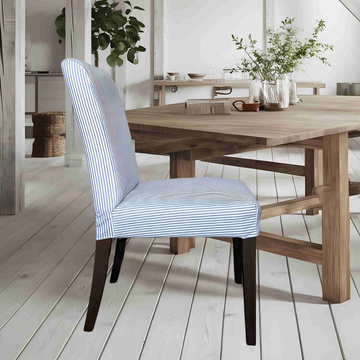 Rockin Cushions - Wholesale Chair/Sofa Slipcover - Blue Ticking Stripe Dining Chair Covers, Compatible with IKEA Henriksdal, Set of 2