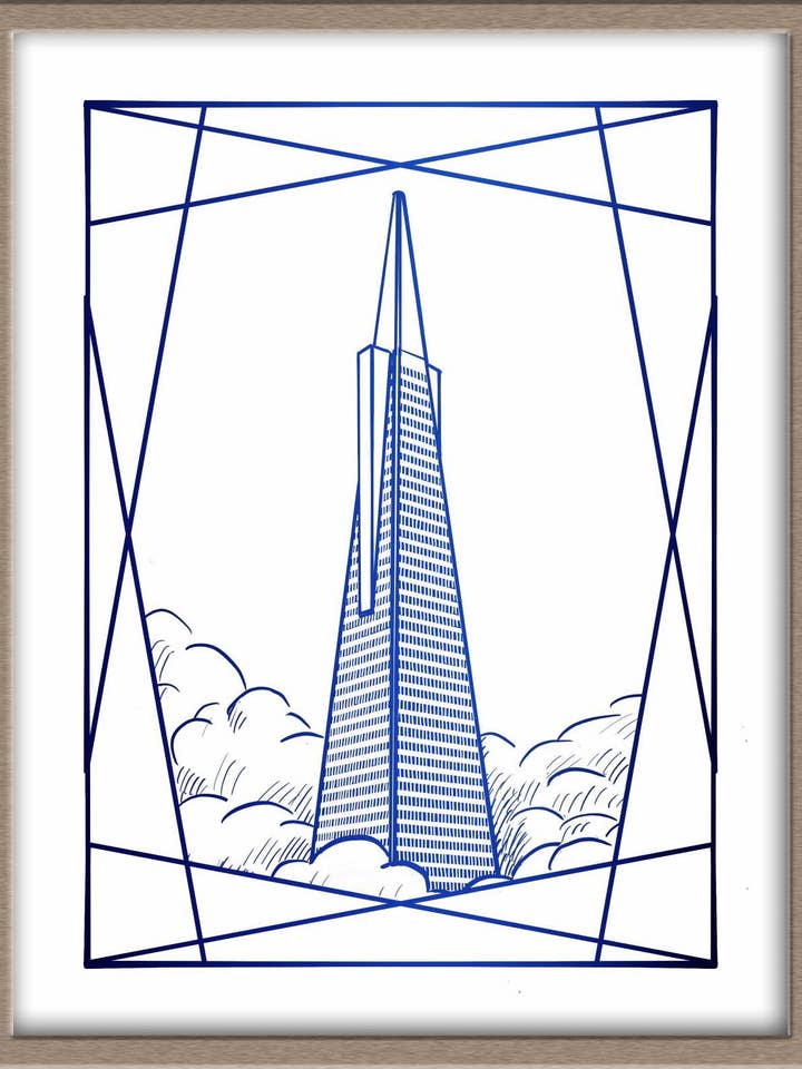 Impression dépliée emblématique du Transamerica Building de San Francisco pour la vente par JoyousJoyfulJoyness