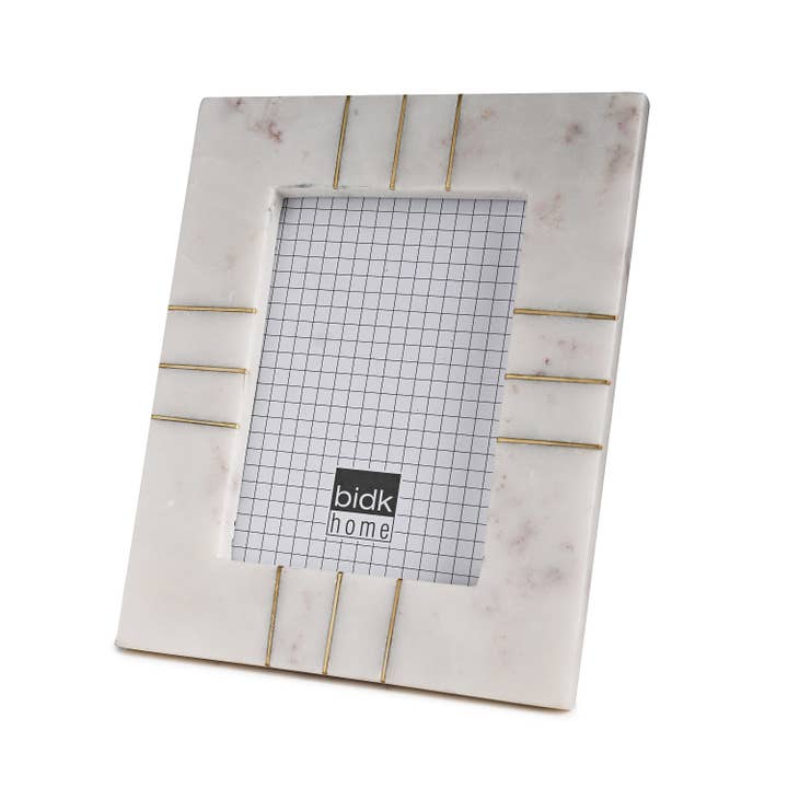 BIDKhome - Wholesale Picture Frame - Marble Photo Frame 5x7" W/Brass Inlay Opal White1