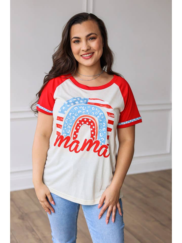 Mix Pattern Mama Patriotic Rainbow Tee for wholesale on Faire