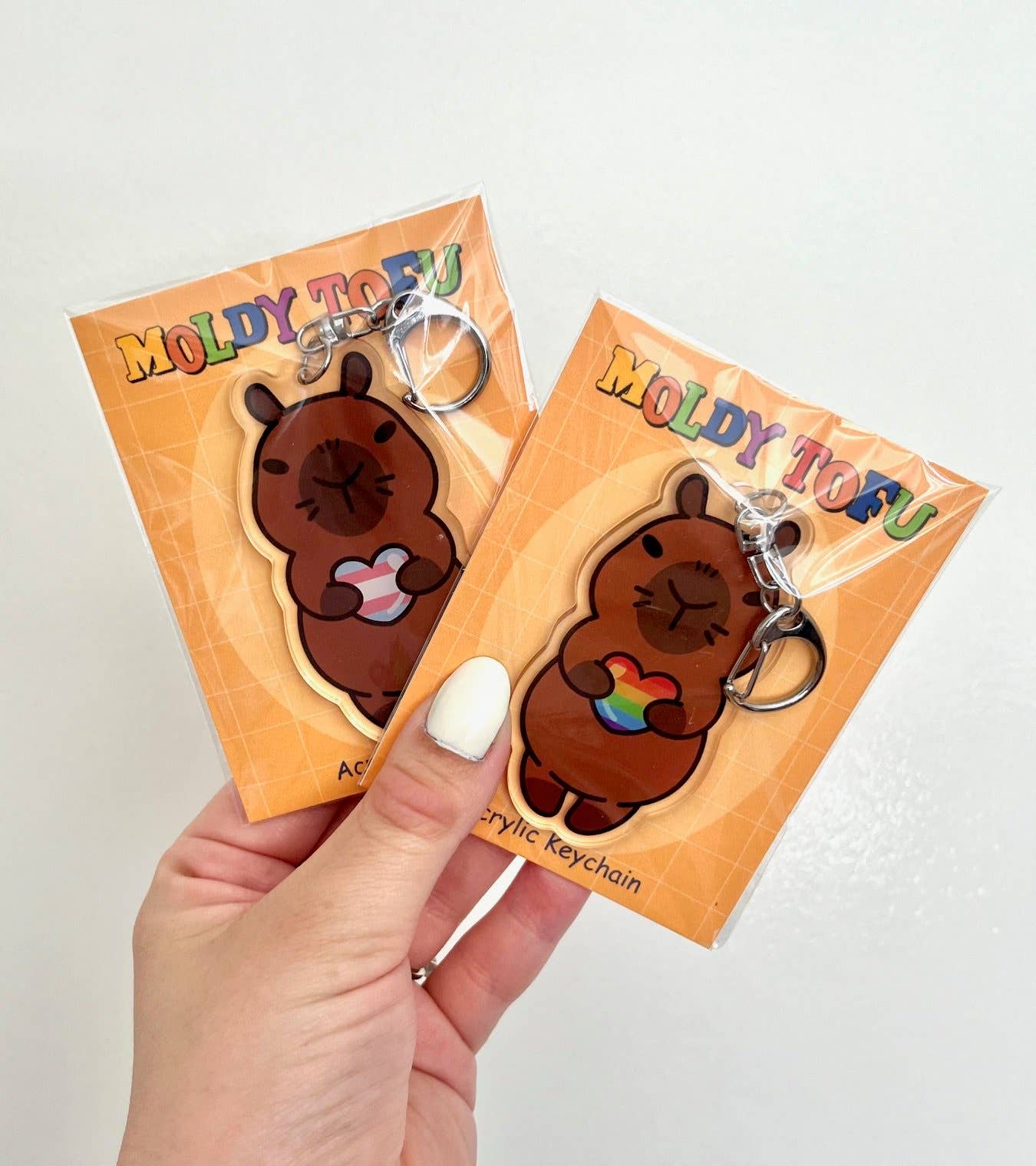 Moldy Tofu Art - Wholesale Keychain - Unisex - Trans Pride Capybara Acrylic Keychain1
