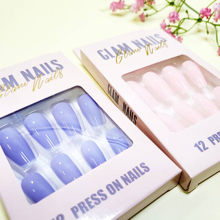 Assorted Color Glossy Coffin Shape Pre Glued Press On Nail Set for wholesale on Faire