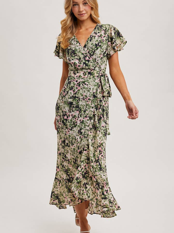 Bluivy - Wholesale Dress - Women's - FLORAL PRINT WRAP RUFFLED MIDI DRESS - EASTER DAY1