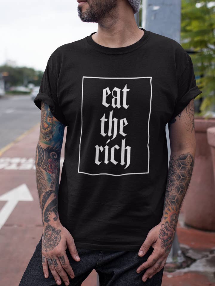 Mangia i Ricchi, Maglietta Gotica Alternativa Grunge Anti-Politica per la vendita all'ingrosso da parte di Wickedly Divine Shop