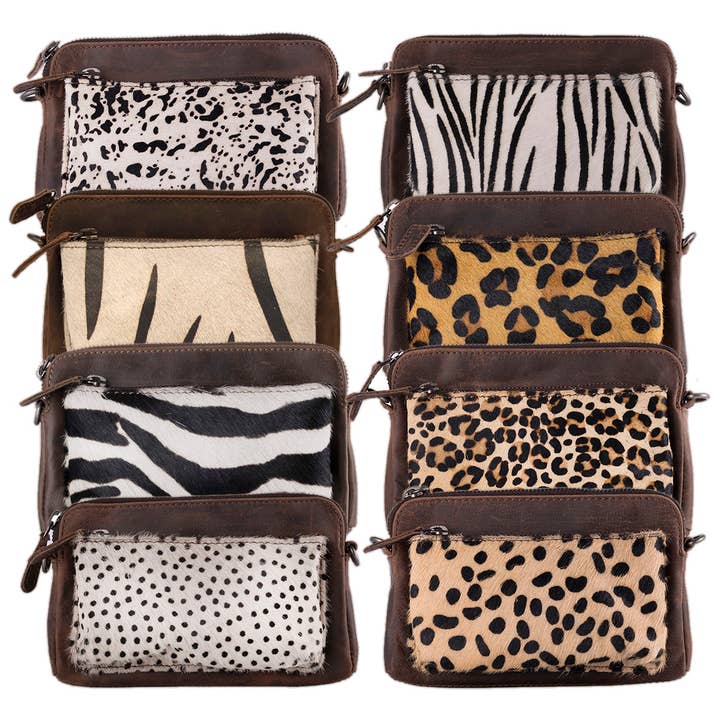 Arrigo – wholesale Axelväska - Dam – Crossbody Axelremsväska Mörkbrunt Läder - 8 djur tryck