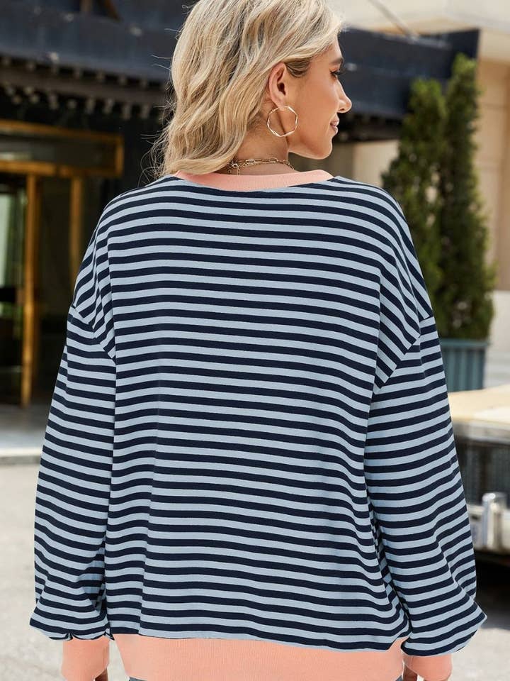 NINEXIS - Wholesale Blouse - Women's - CWTBLL1888_FALL CREW-NECK STRIPED LONG-SLEEVED TOP19