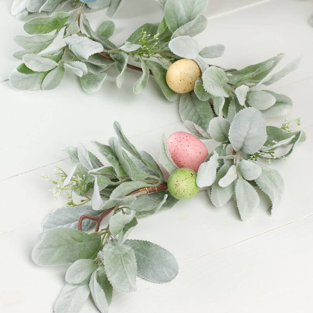 Factory Direct Craft - Wholesale Bunting/Garland - Artificial Lambs Ear and Easter Egg Garland  Spring Greenery1