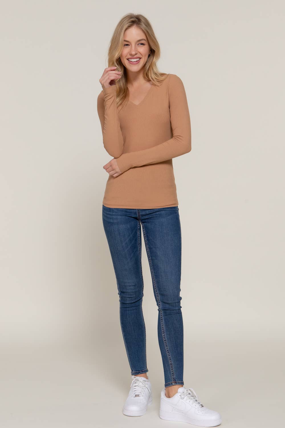 Active Basic | Active USA - Wholesale Knit Top - Women's - Long Sleeve V-neck Rayon Rib Knit Top  20