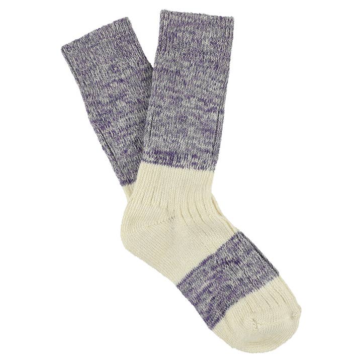 Women Melange Block Socks Purple / Ecru for wholesale by ESCUYER