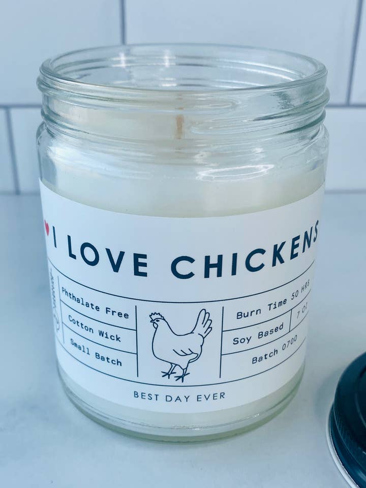 Bougie I Love Chickens pour la vente par Rambling Caravan