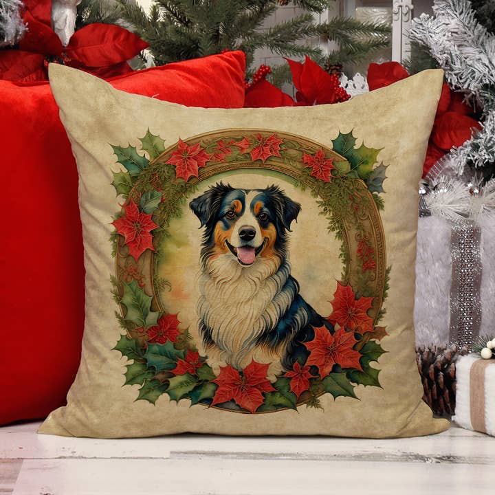 Australian Shepherd Christmas Flowers Pillow 18x18 DAC2309 for wholesale by Caroline's Treasures