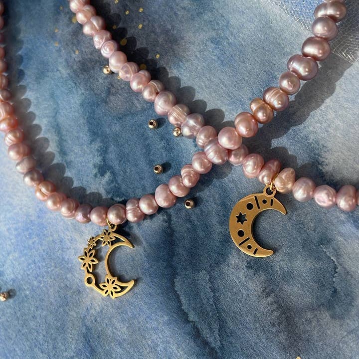 Collar con perla de agua dulce en forma de luna para venta al por mayor de Perles & Pinpin