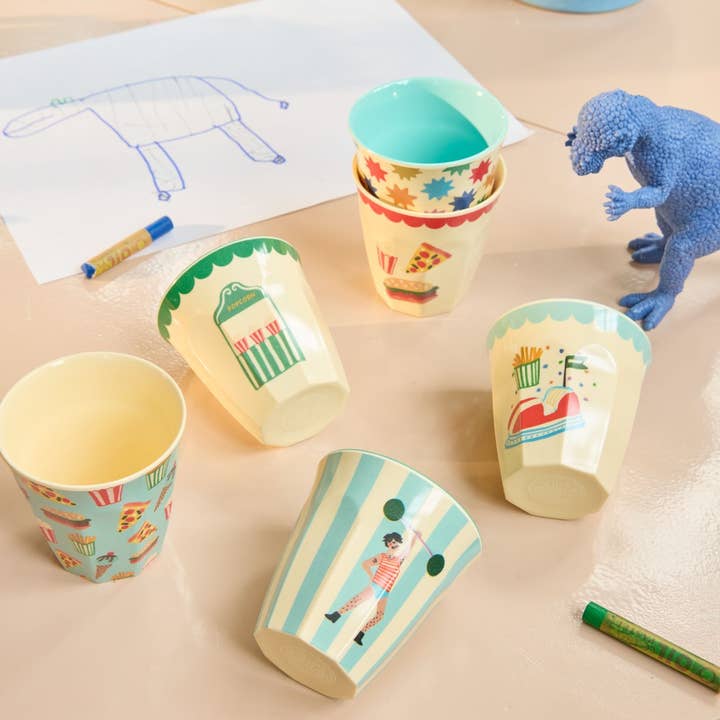 RicebyRice - Wholesale Drinking Glass/Cup - Kids & Baby - Melamine Kids Cups in Fun Fair Mint Prints - Small - 6 pcs. in Gift Box 1