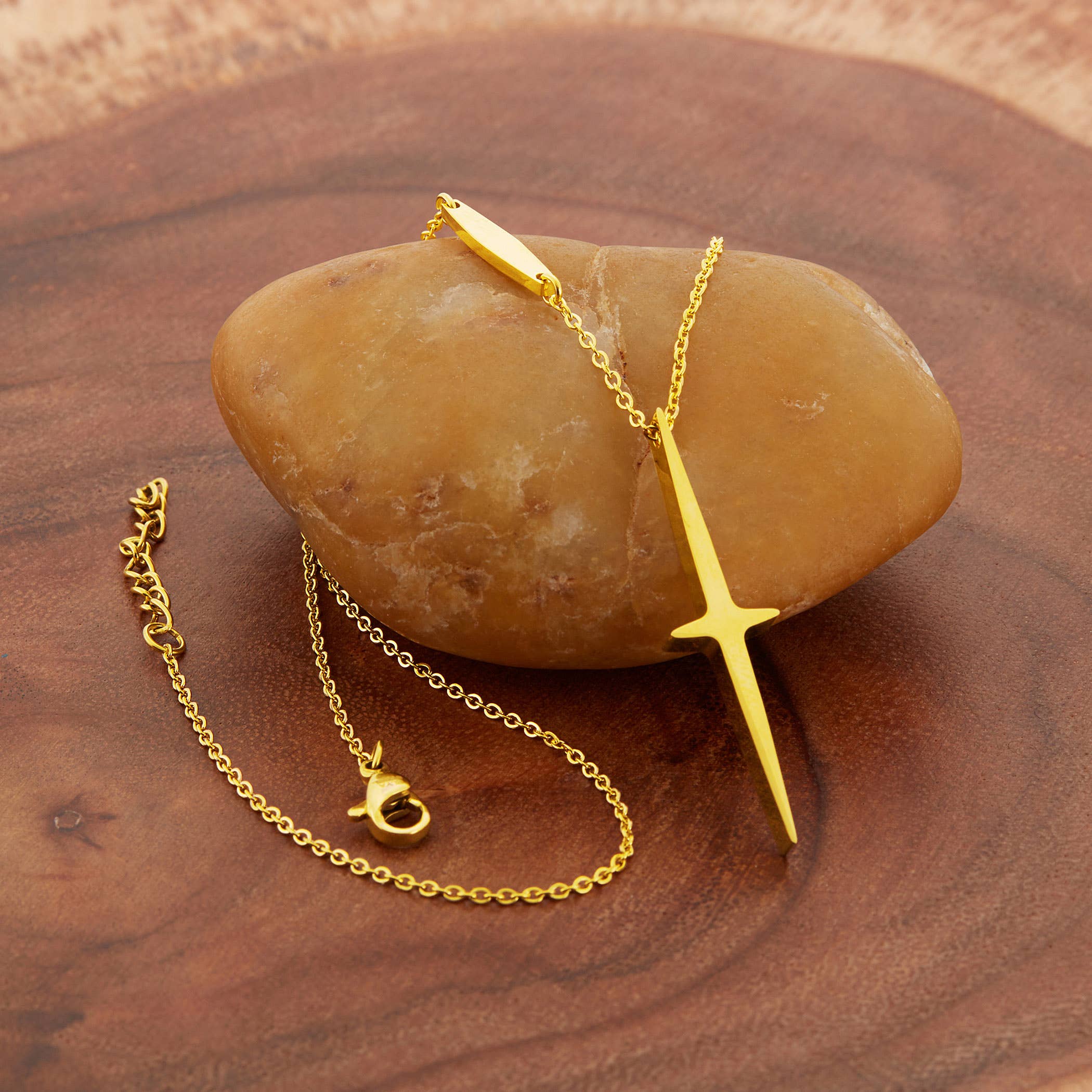 West Coast Jewelry - Wholesale Pendant/Charm Necklace - Elongated Cross Gold Plated Stainless Steel Necklace2