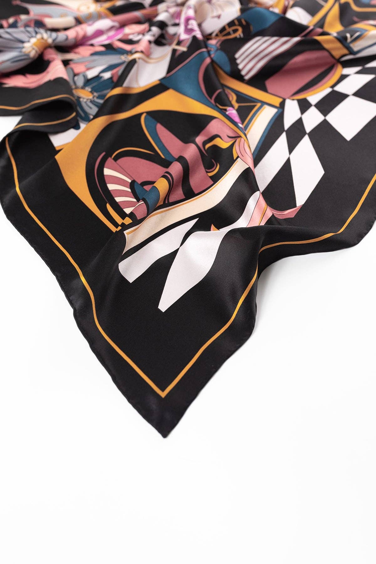 Noir "Vintage Blooms" Large Silk Square Scarf - Black & Purple for wholesale on Faire3