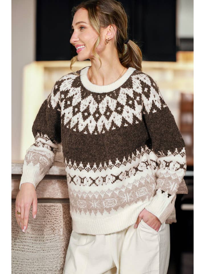 Vine & Love – Großhandel Strickpullover – Damen – Fair Isle Akzent Pullover Strickpullover VT820174