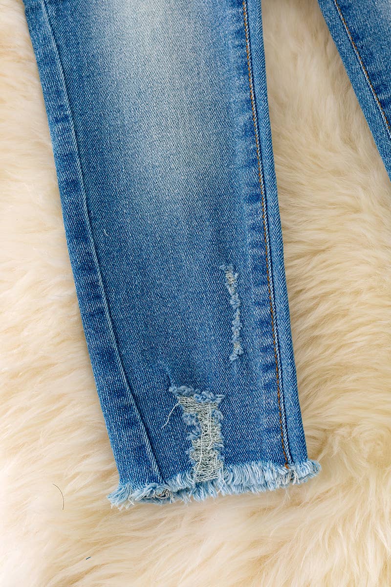 Kids Charm Online - Wholesale Jeans - Kids - GIRLS DENIM PANTS WITH DISTRESSED HEM. PNG40198 AMY2