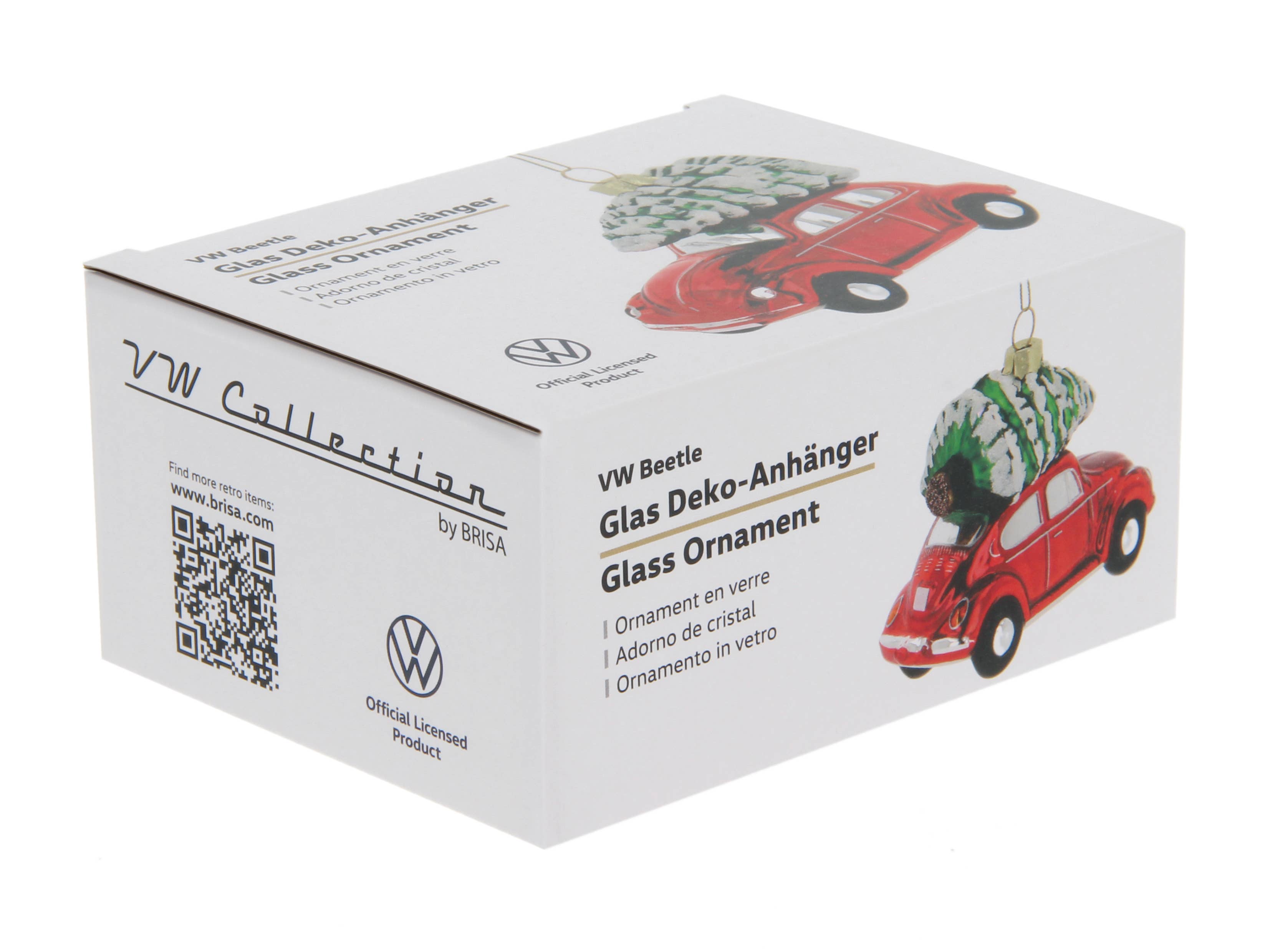 VW Collection by BRISA – Großhandel Verzierung – VW Käfer Glasdekoration Weihnachtsornament - RD mit Baum4