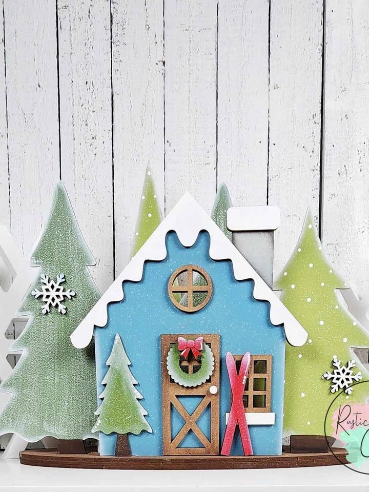 Kit de manualidades para letrero de repisa con escena de cabaña de invierno para venta al por mayor de Rustic Home Co LLC