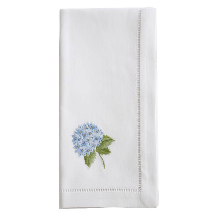 Embr'd Blue Hydrangea Hemstitch Napkin for wholesale by Saro Lifestyle